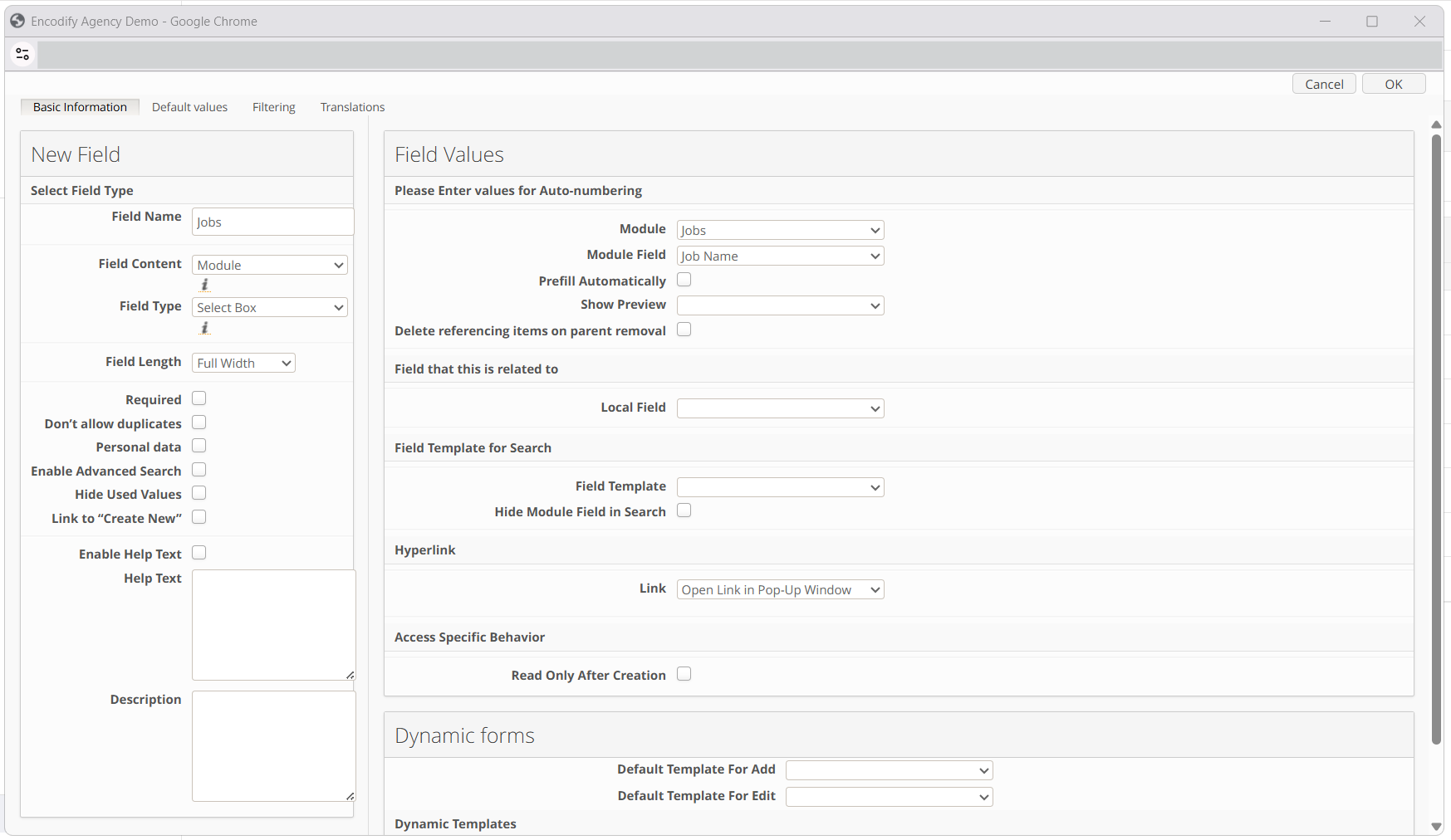 Field definition: Module field
